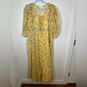 LoveShackFancy Bex Yellow Cotton Floral Dress